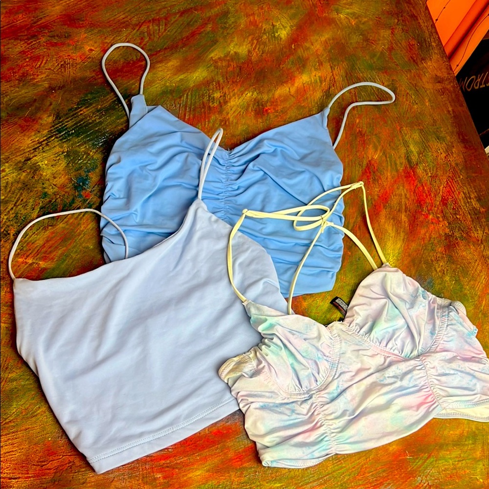 Bundle of 3 tops: Bershka,  Out from under Blue  Ruched Crop Set Small Stretch